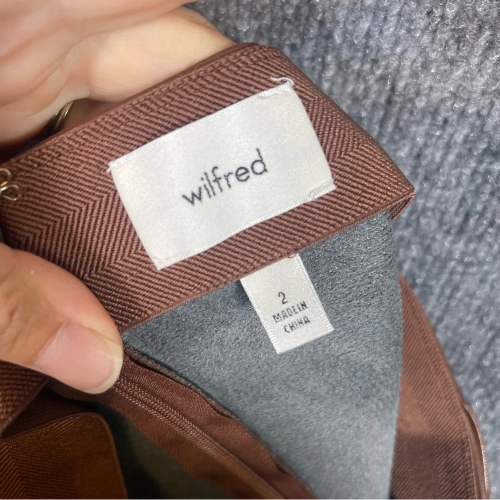 Wilfred Aritzia‎ Womens 2 Brown Wrap Angie Skirt High Waist Vegan Leather Lined